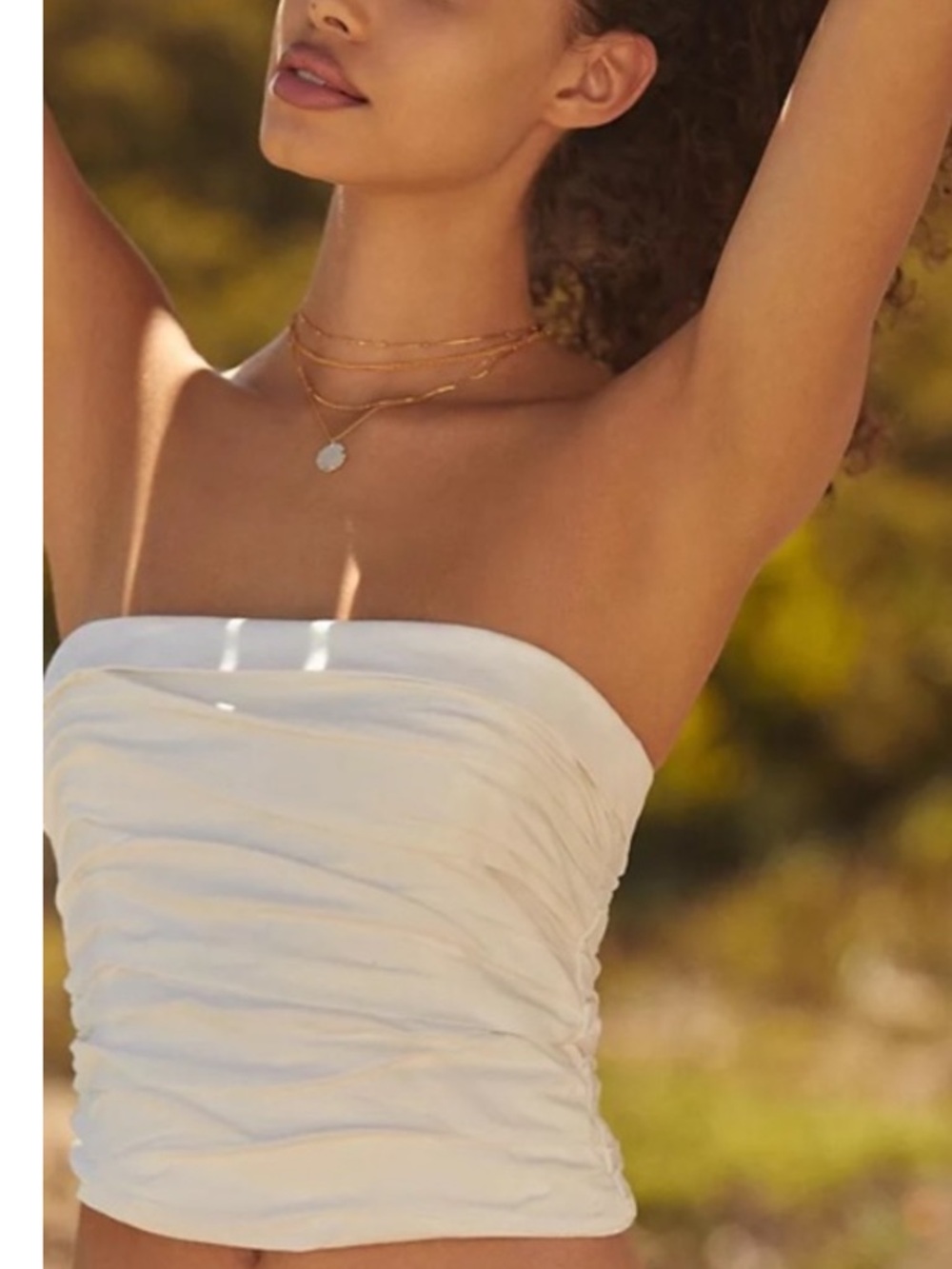 Reformation White Ruched Strapless Tube Top